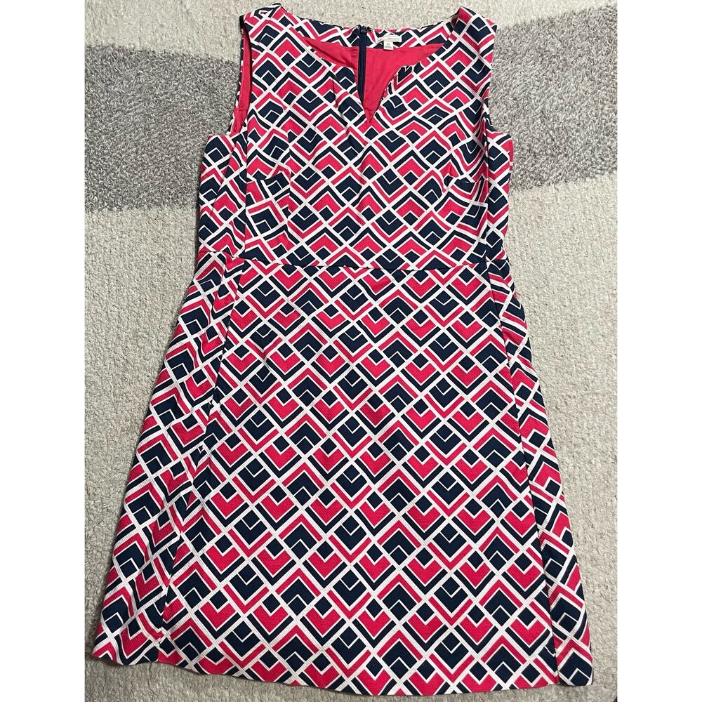 Gap Geometric Cotton Pique Sheath Dress Womens Sz 12 Sleeveless Pink Blue White